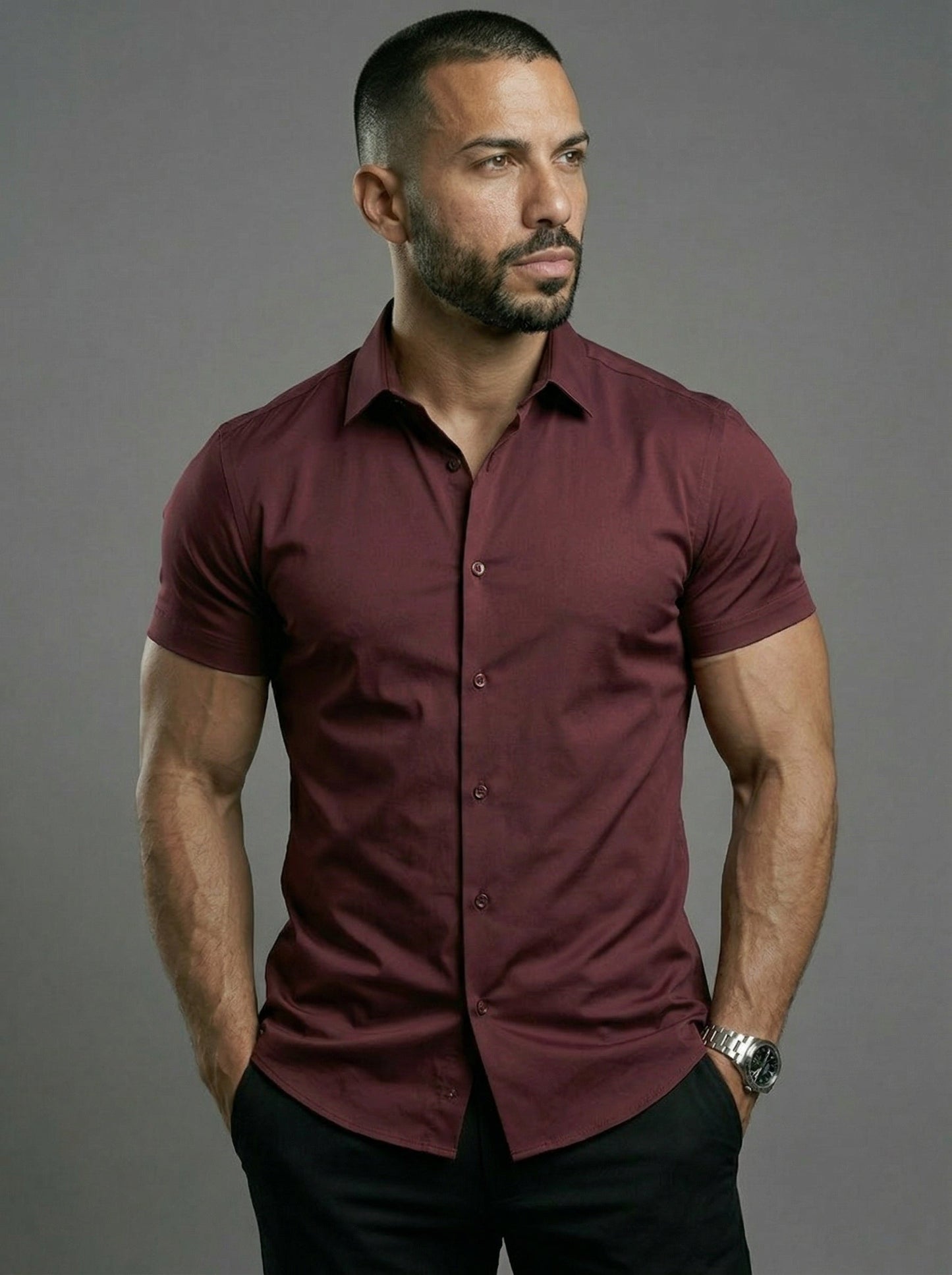 Short Sleeve Muscle Dress Shirt - Stretch Fit