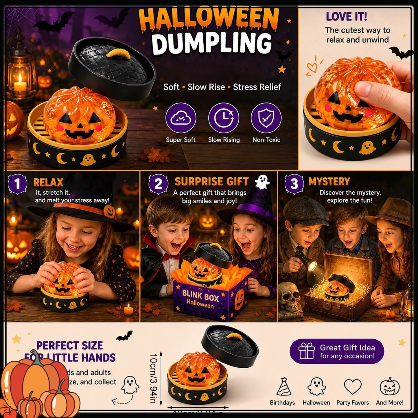 Cross-Border Pinchle Ghost Bun Gift Box New Halloween Bun Squeeze Rebound Decompression Horror Toy