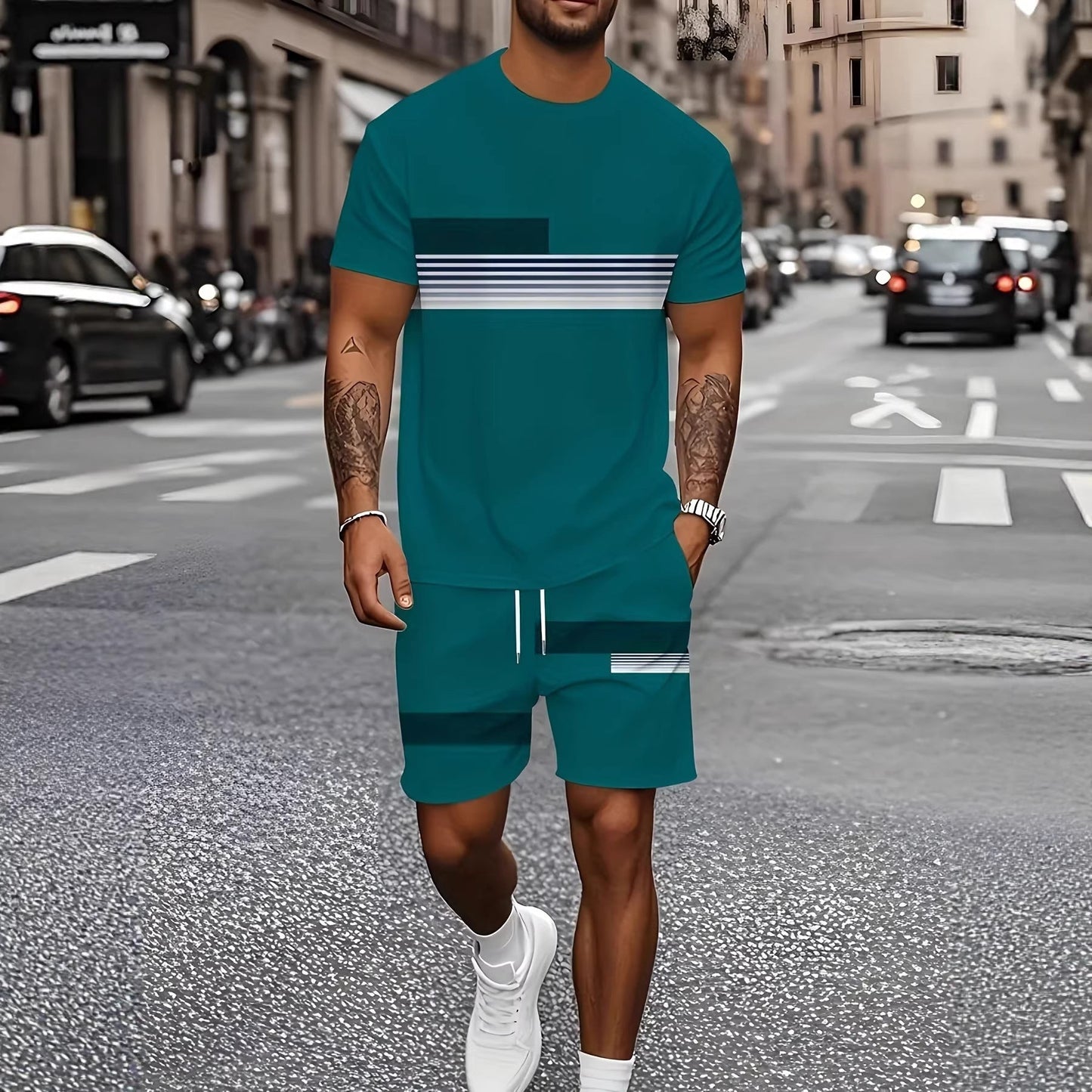 Cross-Border European And American Men'S Short-Sleeved Shorts Suits, Casual Sports Suits, 3D Printing Cross-Border Hot Styles