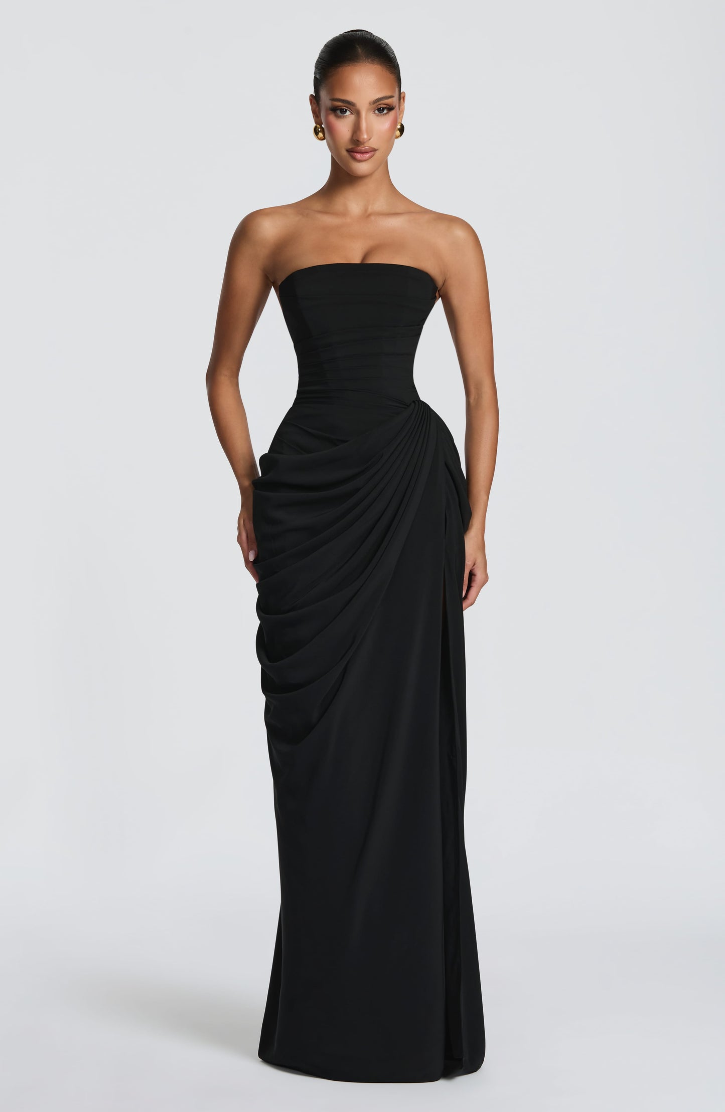 Strapless chiffon maxi dress