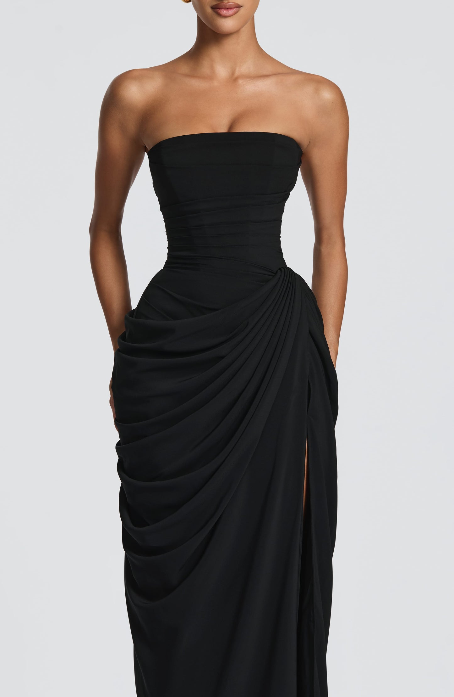 Strapless chiffon maxi dress