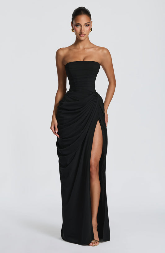 Strapless chiffon maxi dress