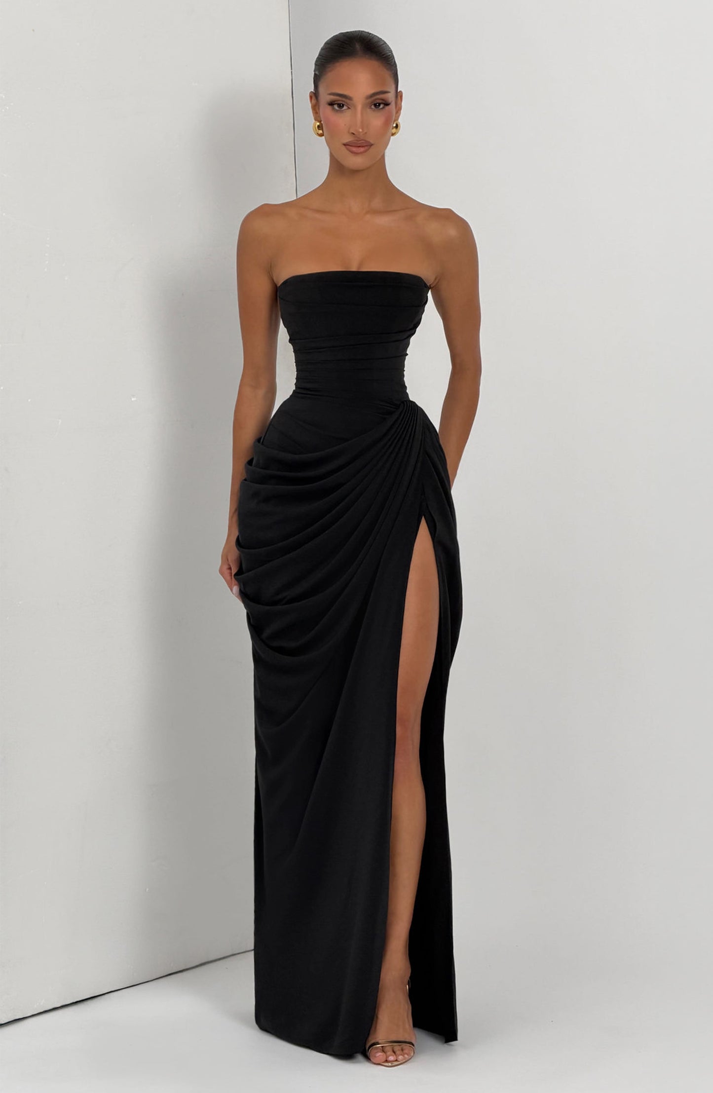 Strapless chiffon maxi dress
