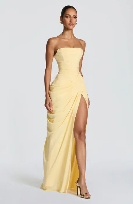 Strapless chiffon maxi dress