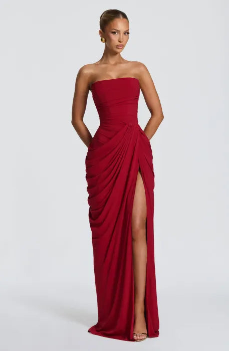 Strapless chiffon maxi dress