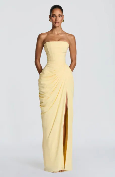 Strapless chiffon maxi dress