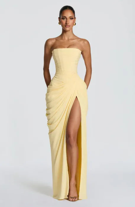 Strapless chiffon maxi dress