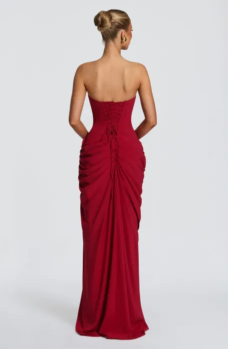 Strapless chiffon maxi dress