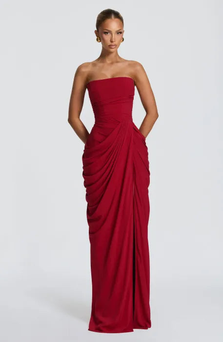 Strapless chiffon maxi dress