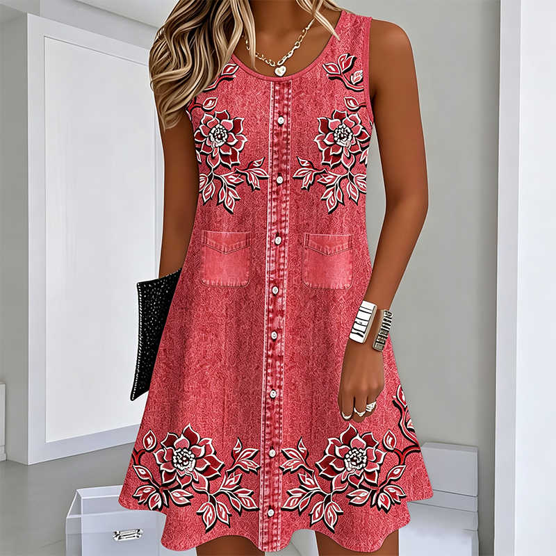 💎 The 2026 summer hit – simply amazing! Sleeveless floral dress with a button placket for women.